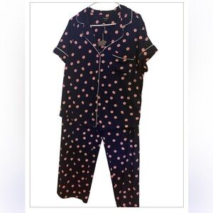 kate spade Blue with pink polka dots cropped pajamas Size Large